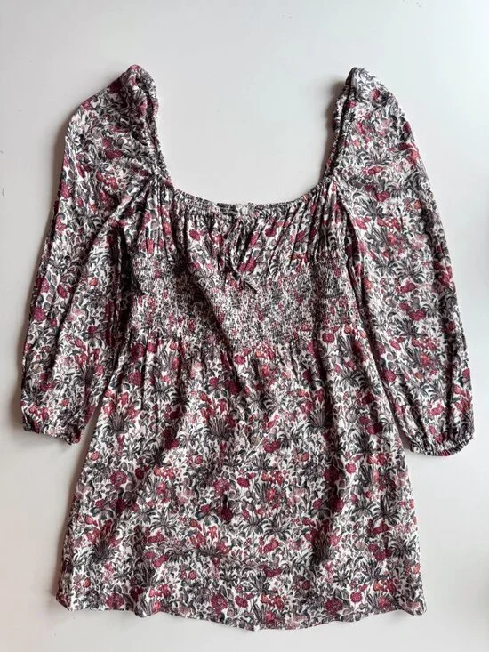 Aritzia SUNDAY BEST Arden Floral Crepe Square Neck Smocked Mini Dress, Size L - Picture 5 of 15